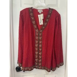 Vintage Laurence Kazar 4x Beaded Sequin Evening Jacket Silk Red NWT